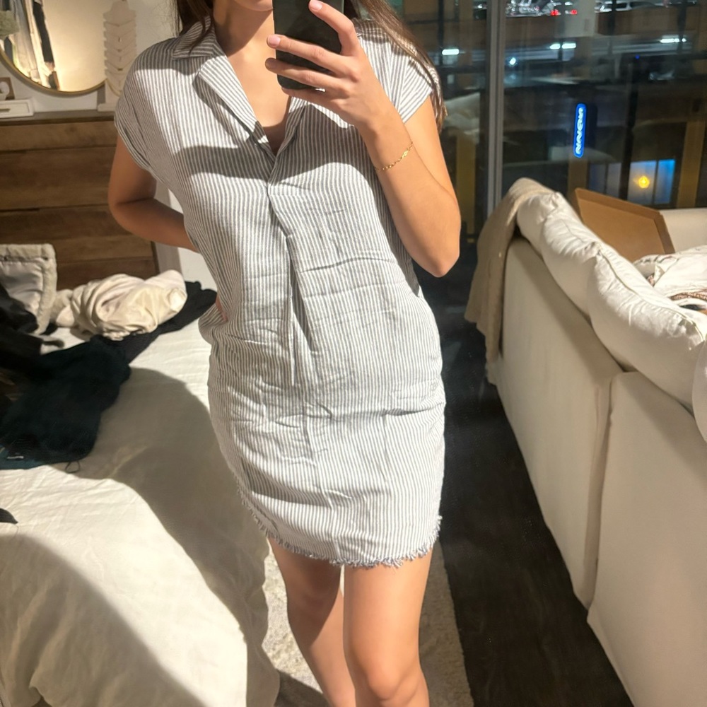 Blue and white striped dress